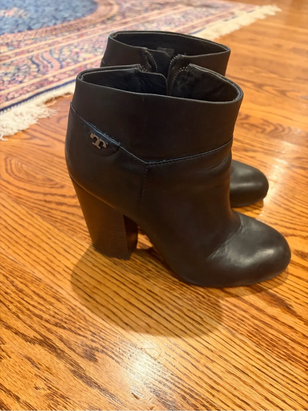 Tory Burch Black Leather Block-Heel Ankle Booties
